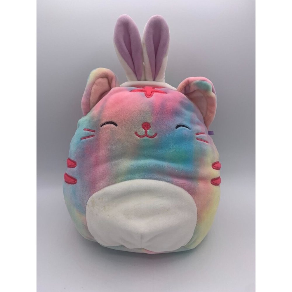 2020 Easter Squishmallow Rainbow Tie Dye Cat Kitty With Bunny Ears 8 inch